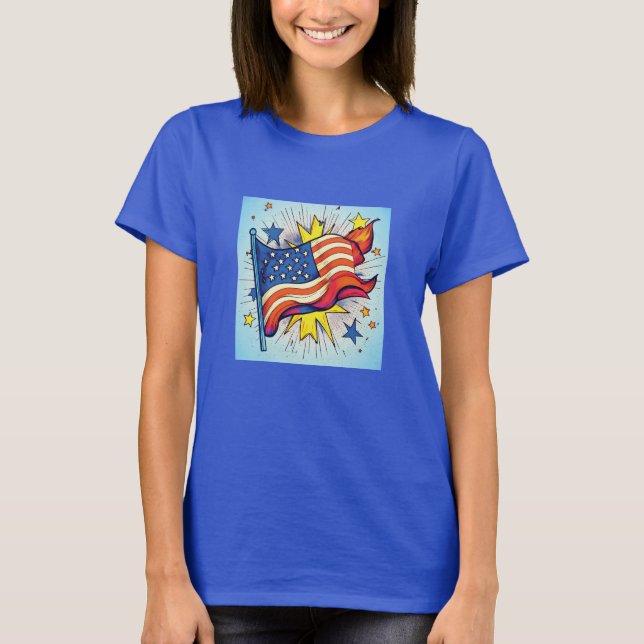 American Pop Art Flagga T Shirt (Framsida)