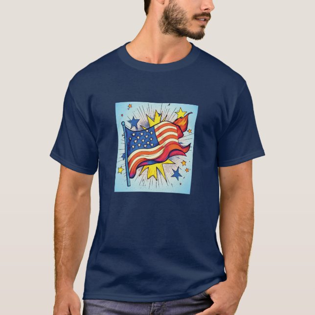 American Pop Art Flagga T Shirt (Framsida)