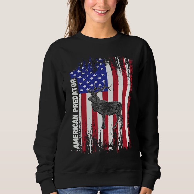 American Predator Patriotic American Flag ELK Hunt T Shirt (Framsida)