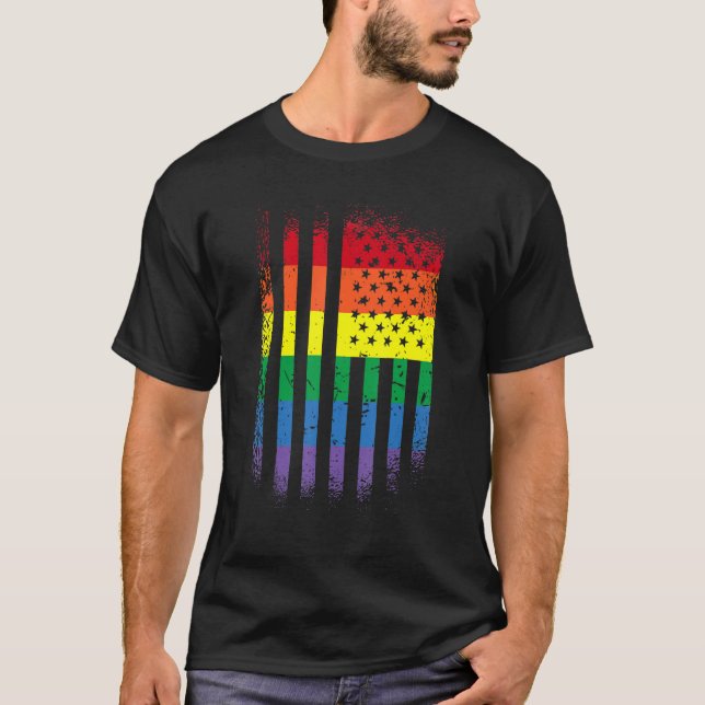 American Pride gay lesbian bisexual transgender US T Shirt (Framsida)