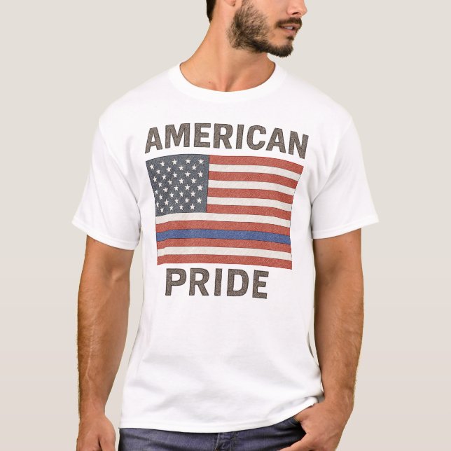 American Pride Shirt - tunn blå linje T (Framsida)
