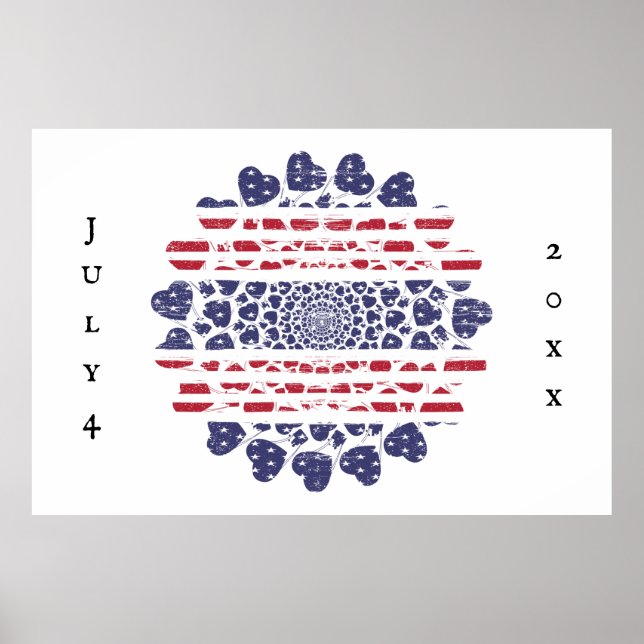 American Psychedelic Patriotic Hearts Tie Dye Poster (Framsidan)