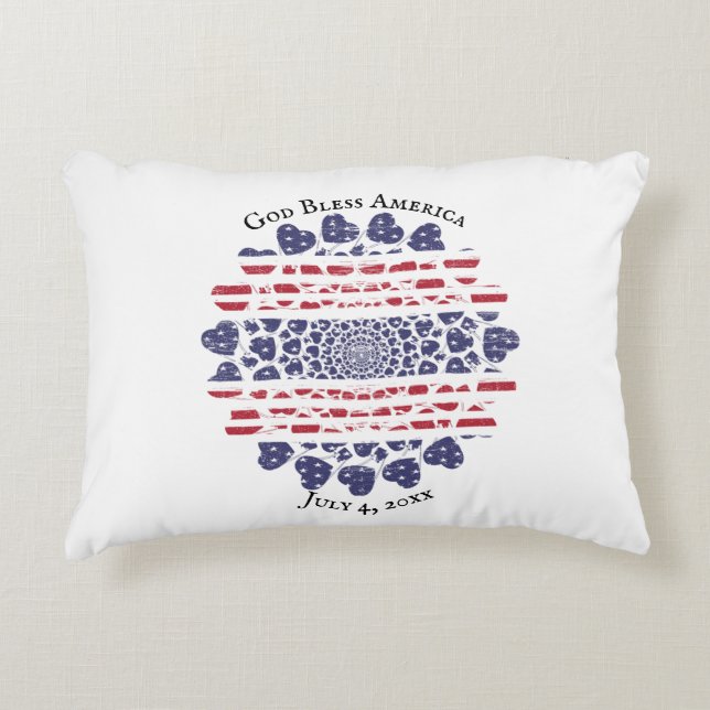 American Psychedelic Patriotic Hearts Tie Dye Prydnadskudde (Framsidan)