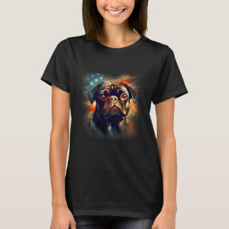 American Pug med Flagga i bakgrunden Patriotic T Shirt