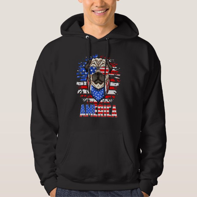 American Pug Patriotic 4:e juli USA flagga Coola S Hoodie (Framsida)