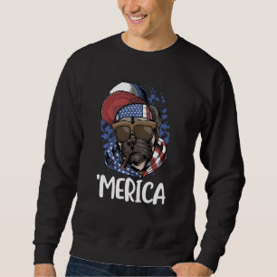 American Pug Usa, 4:e patriotisk Rött vitt blått Lång Ärmad Tröja