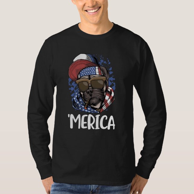 American Pug Usa, 4:e patriotisk Rött vitt blått T Shirt (Framsida)