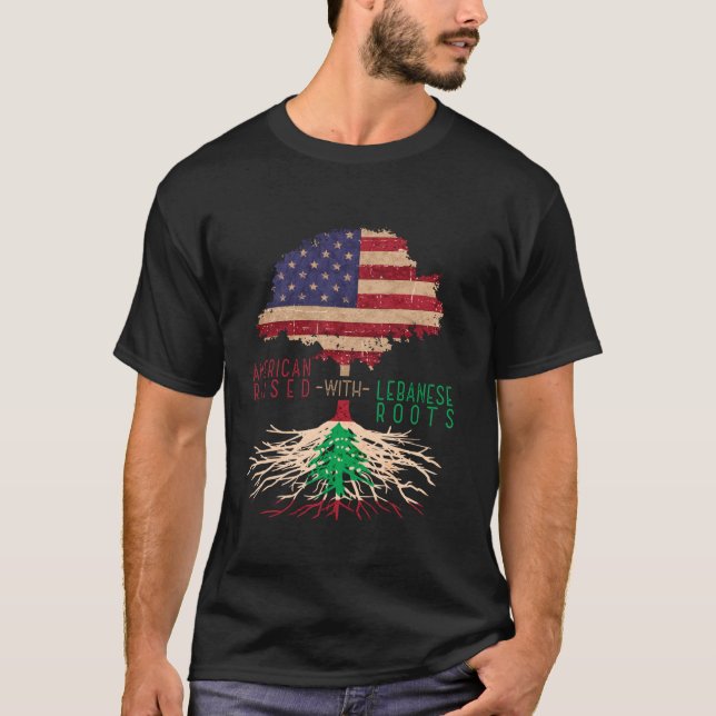 American Raad with Libanese Roots Libanon USA Am T Shirt (Framsida)