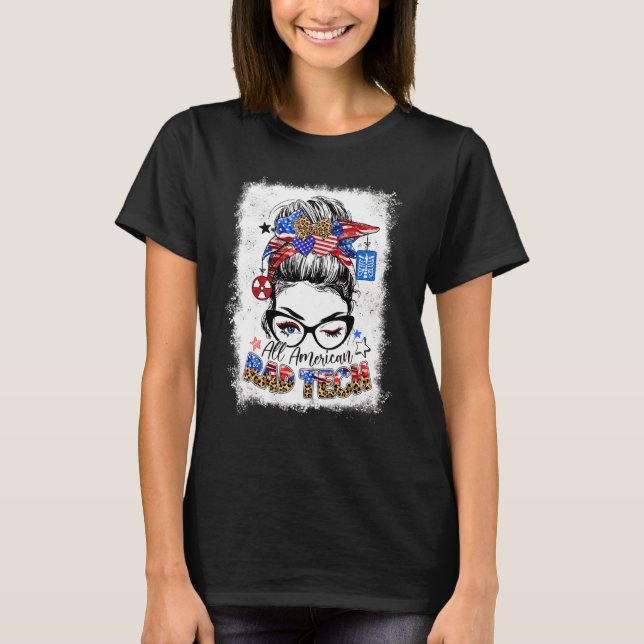 American Rad Tech USA flagga Leopard Messy Bun 4th T Shirt (Framsida)