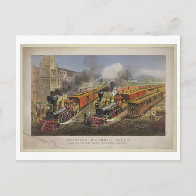 American Railroad Scene, 1874, Currier & Ives Vykort (Framsida)