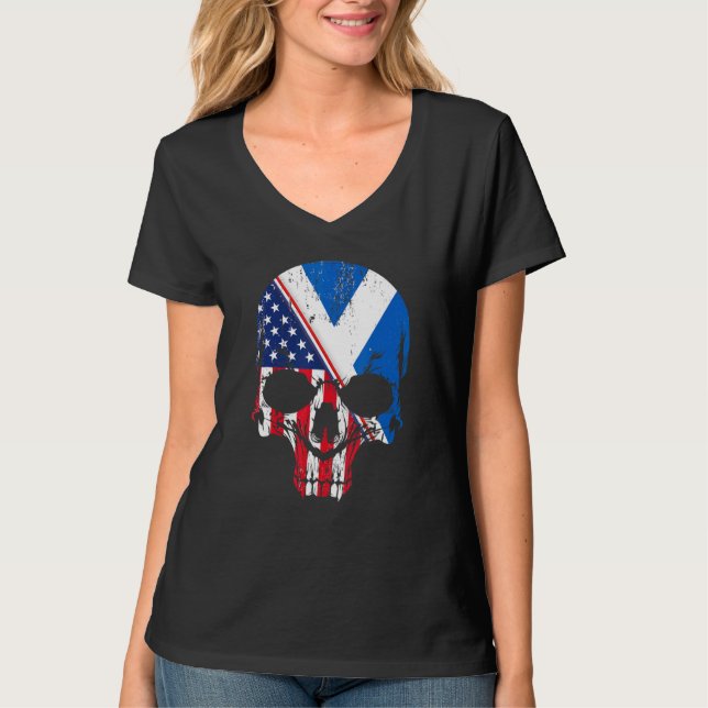 American Raised With Scottish Roots Skull Idea & U T Shirt (Framsida)