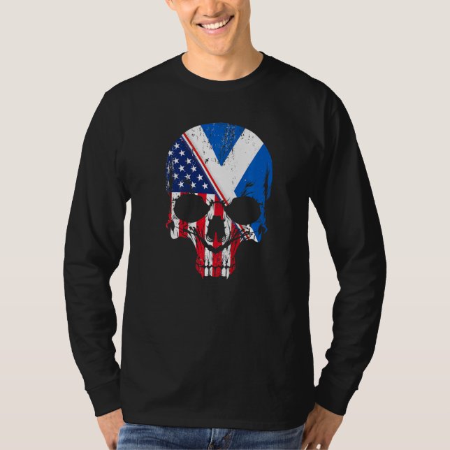 American Raised With Scottish Roots Skull Idea & U T Shirt (Framsida)
