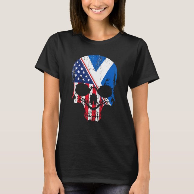 American Raised With Scottish Roots Skull Idea & U T Shirt (Framsida)
