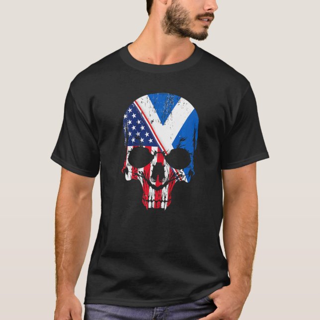 American Raised With Scottish Roots Skull Idea & U T Shirt (Framsida)