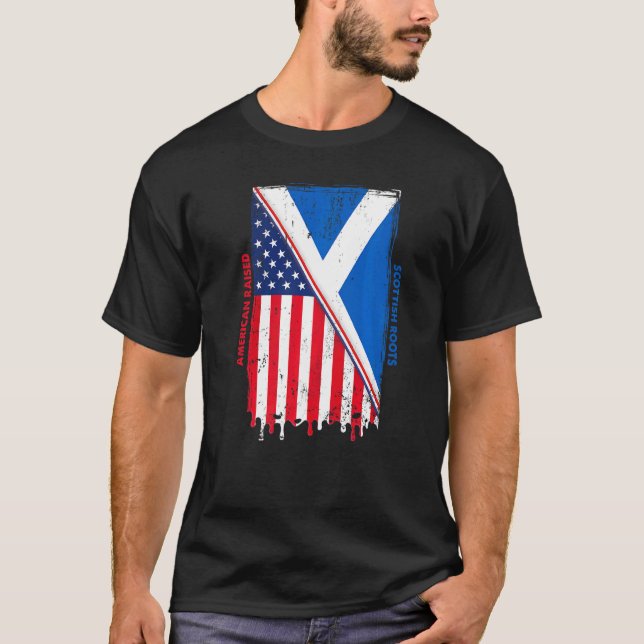 American Raised With Scottish Roots With Scotland  T Shirt (Framsida)