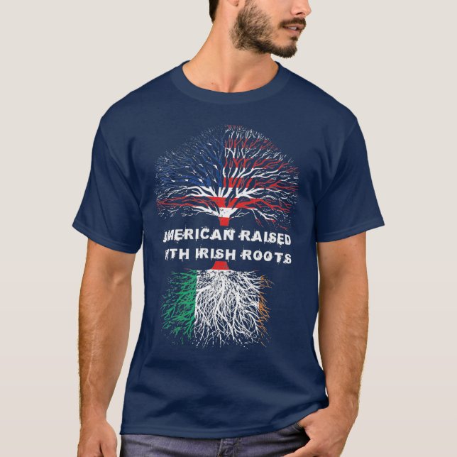 American Razed with Irish Roots Ireland Flagga T Shirt (Framsida)