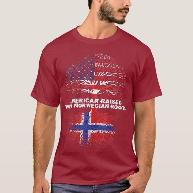 American Razed with Norway Roots Norge T Shirt (Framsida)