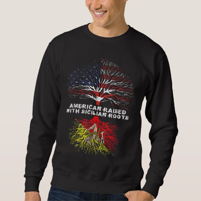 American Razed with Sicilian Roots Sicily Lång Ärmad Tröja (Framsida)