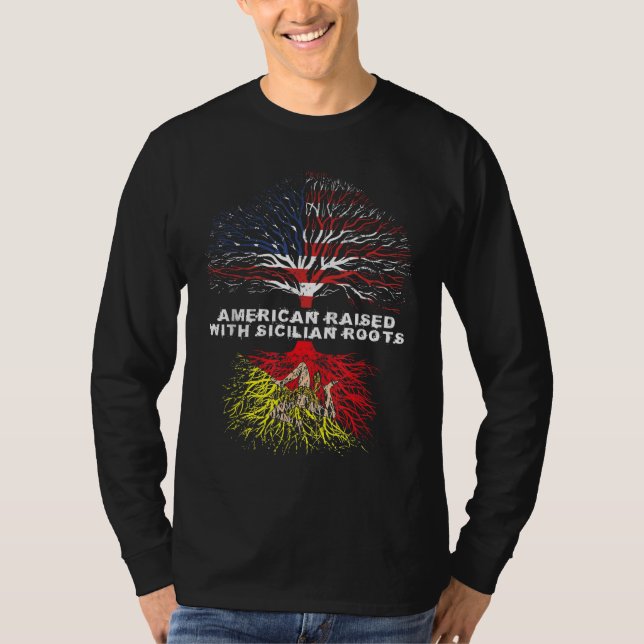 American Razed with Sicilian Roots Sicily T Shirt (Framsida)