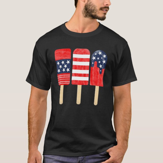 American Red White Blue 4th of July USA Ice Cream T Shirt (Framsida)