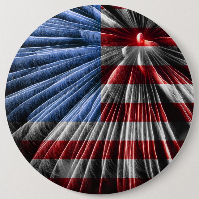 American Red White & Blue Flagga over Fireworks Knapp (Framsida)