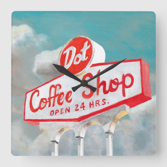 American Roadside| Kaffeshoppsignatur Fyrkantig Klocka (Framsida)