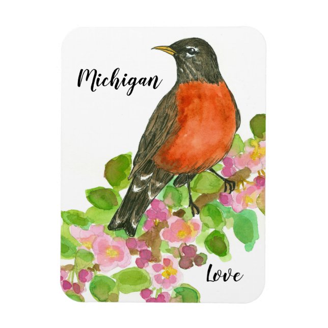 American Robin Apple Blommar Michigan Kärlek Magnet (Vertikal)