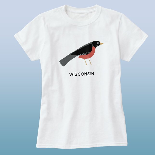 American Robin Art Wisconsin Custom Text T Shirt (American Robin Wisconsin custom name text or quote state bird t-shirt)