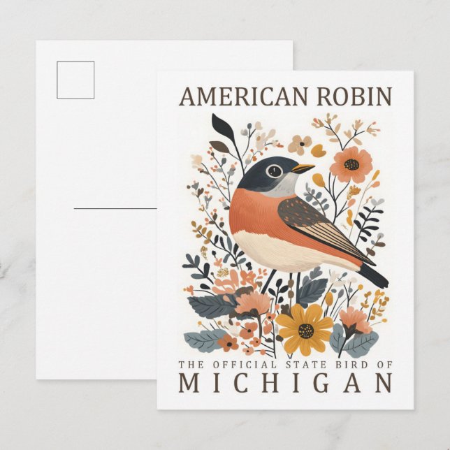 American Robin Bird of Michigan USA Travel Vykort (Fram/baksida)
