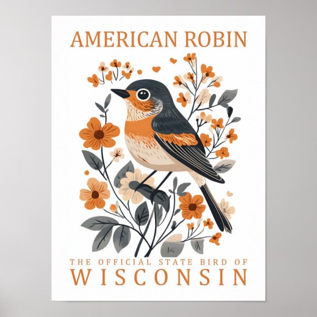 American Robin Bird of Wisconsin Travel Poster (Framsidan)