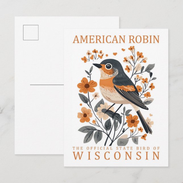American Robin Bird of Wisconsin Travel Vykort (Fram/baksida)