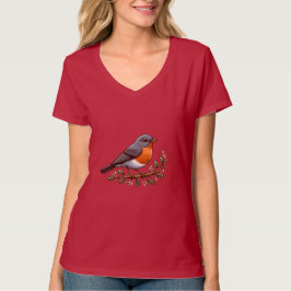 American Robin bird Womens V-Nacke T-Shirt