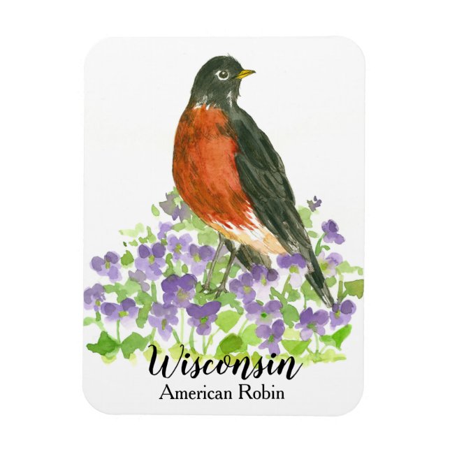 American Robin Bird Wood Violets Personlig Magnet (Vertikal)