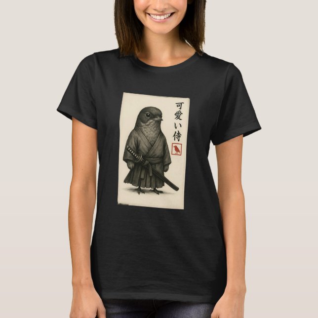 American Robin Samurai Ink Art Sumi-e Style Novelt T Shirt (Framsida)