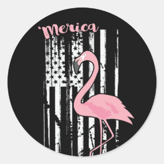 American Rosa Flamingo USA White Flagga Runt Klistermärke