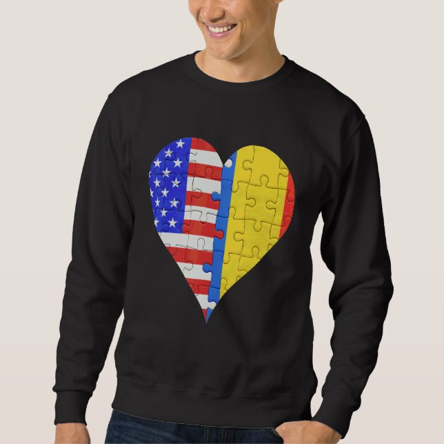 American Rumänsk Flagga Heart Lång Ärmad Tröja (Framsida)