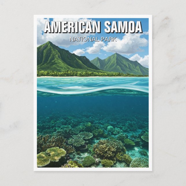 American Samoa National Park Travel Coral Reef Vykort (Framsida)