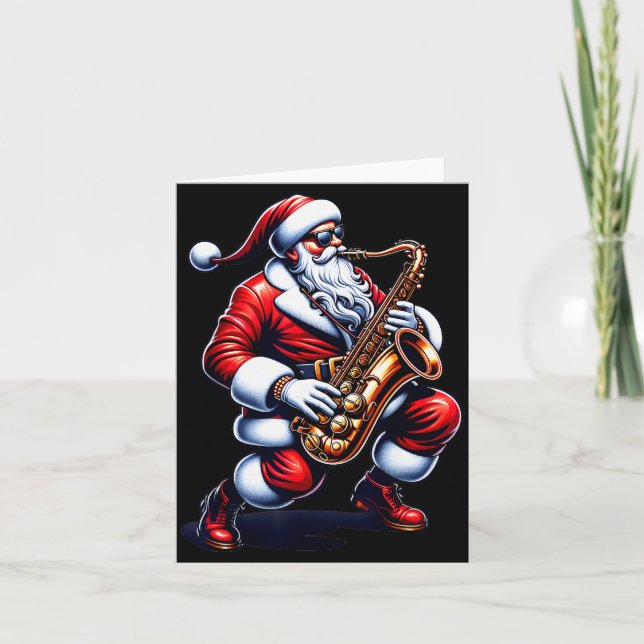 American Santa Playing Saxophone Xmas Jazz Christm Kort (Framsida)