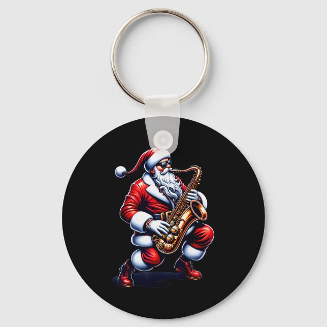 American Santa Playing Saxophone Xmas Jazz Christm Nyckelring (Framsida)
