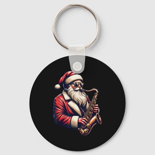 American Santa Playing Saxophone Xmas Jazz Christm Nyckelring (Framsida)