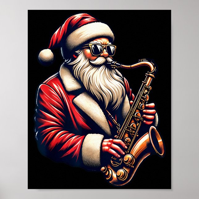 American Santa Playing Saxophone Xmas Jazz Christm Poster (Framsidan)
