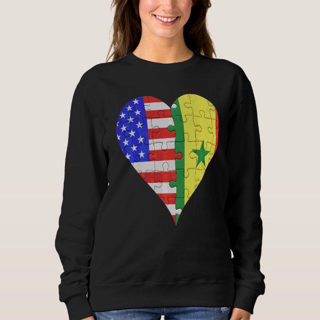 American Senegalese Flagga Heart T Shirt (Framsida)