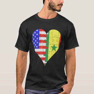 American Senegalese Flagga Heart T Shirt