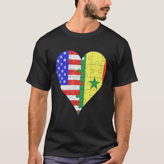 American Senegalese Flagga Heart T Shirt (Framsida)