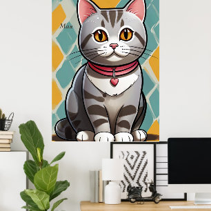 American Shorthair Cat Abstrakt Art Kattdjur Poster