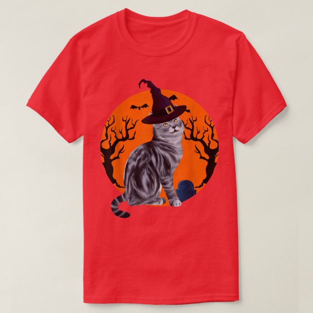 American Shorthair Cat Halloween Witch Hat and Moo T Shirt (Design framsida)