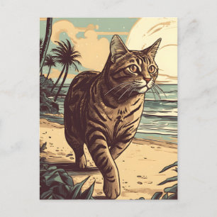 American Shorthair Cat på en tropisk strand Vykort