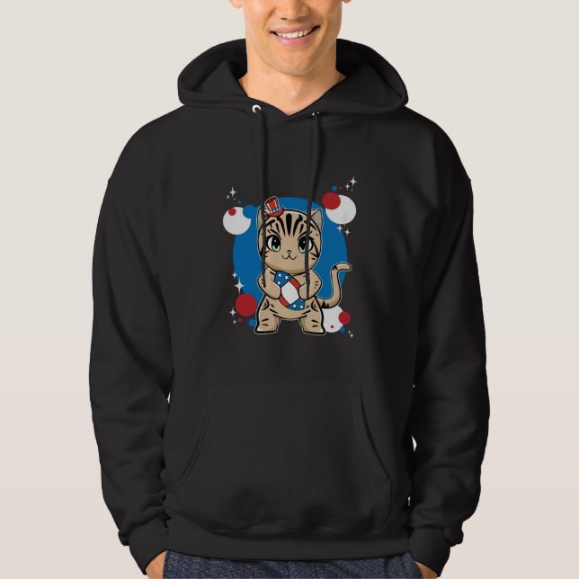 American Shorthair Cat With Football 4th Of July Hoodie (Framsida)