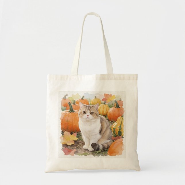 American Shorthair Höst Pumpa Patch Tote Bag Tygkasse (Framsidan)