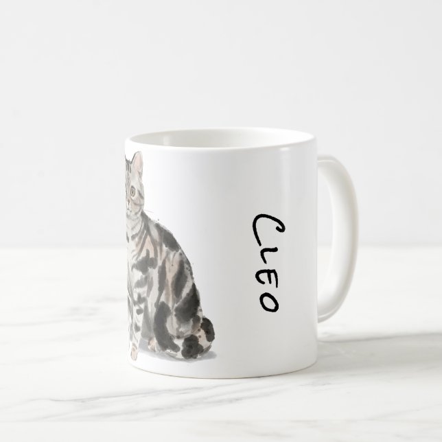 American Shorthair Silver Tabby katt Kaffemugg (Framsida höger)